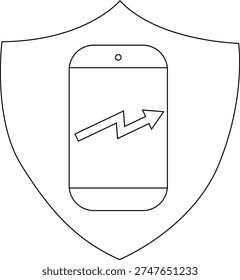 A shield displays a smartphone with an upwardtrending arrow on the screen