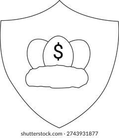 A shield displays three eggs in a nest the central egg bears a dollar sign