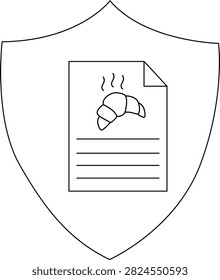A shield with a document inside The document shows a croissant with steam above and lines below it