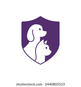 Shield with dog and cat icon, pet protection flat symbol, vector isolated illustration.