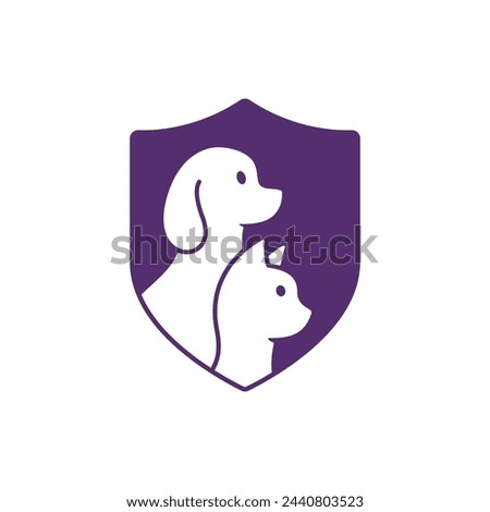 Shield with dog and cat icon, pet protection flat symbol, vector isolated illustration.
