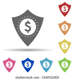 Shield, dollar, funds protection in multi color style icon. Simple glyph, flat vector of business icons for ui and ux, website or mobile application