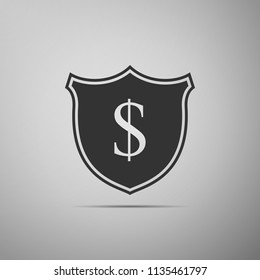 Shield and dollar icon isolated on grey background. Security shield protection. Money security concept. Flat design. Vector Illustration