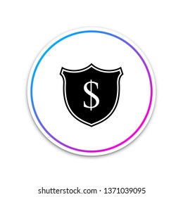 Shield and dollar icon isolated on white background. Security shield protection. Money security concept. Circle white button. Vector Illustration