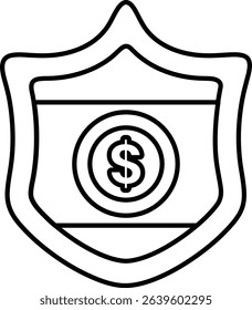 A shield with a dollar sign on it. The shield is black and white