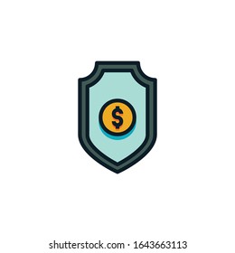 Shield with dollar sign, protection filled outline icons. Vector illustration. Editable stroke. Isolated icon suitable for web, infographics, interface and apps.