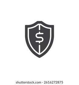 A shield with a dollar sign vector icon. filled flat sign for mobile concept and web design. Secure Pay glyph icon. Secure transaction symbol, logo illustration. Vector graphics