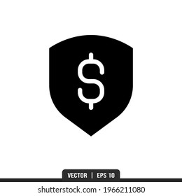Shield Dollar Silhouette icon vector, illustration logo template in trendy style. Suitable for many purposes.