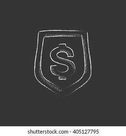 Shield with dollar symbol. Drawn in chalk icon.