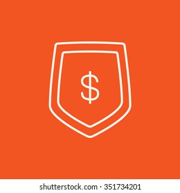 Shield with dollar symbol line icon for web, mobile and infographics. Vector white icon isolated on red background.