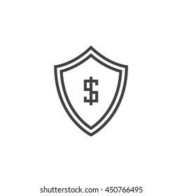 shield with dollar symbol line icon, protection outline vector logo, linear pictogram isolated on white, pixel perfect illustration