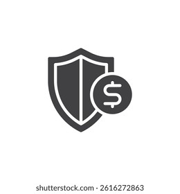 A shield with a dollar symbol vector icon. filled flat sign for mobile concept and web design. Business Insurance glyph icon. Financial protection symbol, logo illustration. Vector graphics