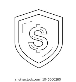 Shield with dollar symbol vector line icon isolated on white background. Secure money line icon for infographic, website or app. Concept of money defence and accountability.