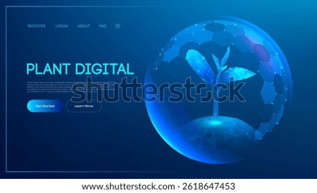 Shield dome protect plant technology tree force glass field abstract. Green sphere 3D tech environment defense energy effect. Futuristic growth sprout seed planet earth world climate.