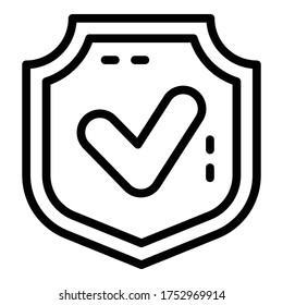 Shield done icon. Outline shield done vector icon for web design isolated on white background