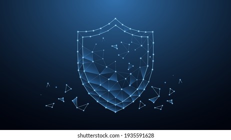 Shield with dots and lines geometric background. connection technology protection concept. vector art illustration