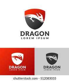 Shield with dragon vector logo. Dragon vector. Dragon logo. Dragon icon.Chinese dragon. Emblem logo. Elements for brand Identity. China Business logo. Business card. Vector logo template. Shield icon.