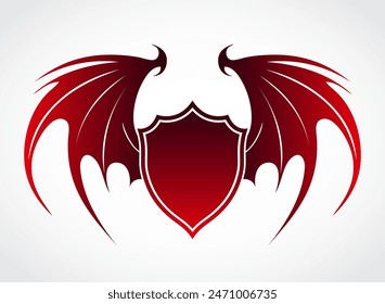 shield with dragon wings beautiful red color heraldry logo design