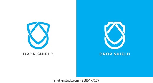 Símbolo del icono Escudo soltar logotipo Diseño Estilo de línea de arte. Logotipo de protección impermeable. Plantilla de ilustración de vector