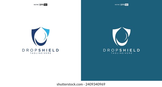 Shield Drop Logo Concept icon symbol sign Element Design Line Art Style. Waterproof Protection Logotype.
