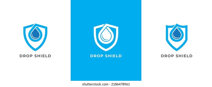 Shield Drop Logo Concept symbol sign icon Design Line Art Style. Waterproof Protection Logotype. Vector illustration template