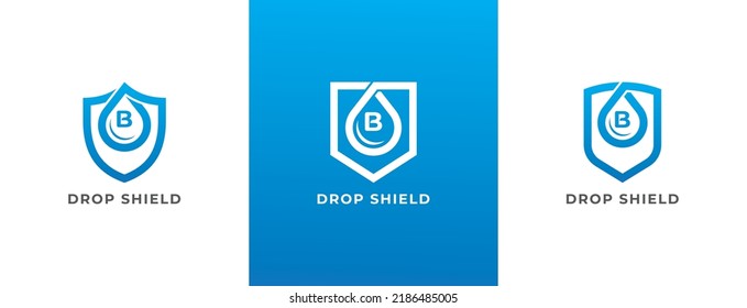 Shield Drop Logo Concept symbol sign icon Design Line Art Style with Letter B. Waterproof Protection Droplet Logotype. Vector illustration template