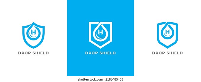 Símbolo del símbolo de la marca Escudo soltar logotipo Icono de diseño Estilo de línea de arte con letra H. Logotipo de gota impermeable de protección. Plantilla de ilustración de vector