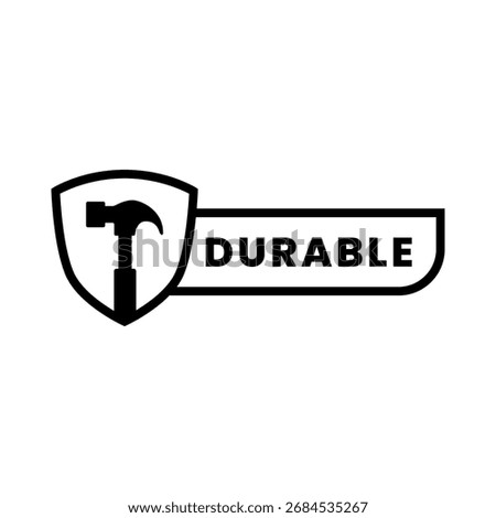Shield with durable text and hammer illustration