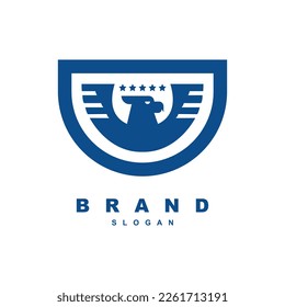 Shield eagle or hawk with star logo design