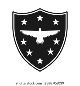 Shield and eagle icon. Raven and stars coat of arms symbol. heraldry logo sign. Vector illustration image.