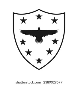 Shield and eagle icon. Raven and stars coat of arms symbol. heraldry logo sign. Vector illustration image.