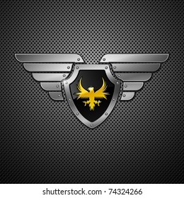 Shield with eagle and wings. Vector illustration.