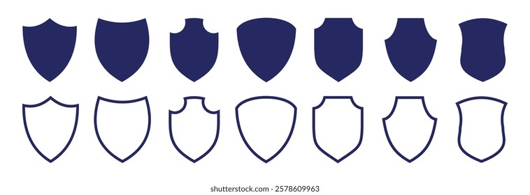  Shield editable stroke and fill vector symbol set Shield shapes collection. Design elements for concept of safety and protection. Vector illustration.