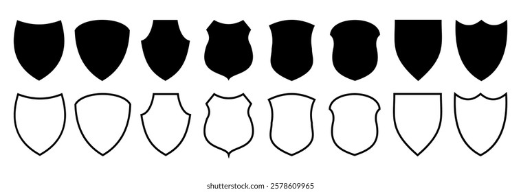  Shield editable stroke and fill vector symbol set Shield shapes collection. Design elements for concept of safety and protection. Vector illustration.