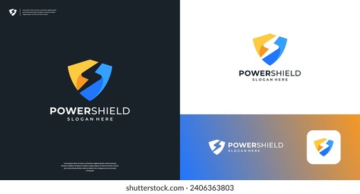 Shield Electric Security logo with negative space Thunderbolt, Flash, Power logo design template.