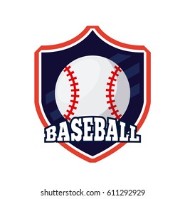 shield emblem of baseball sport with ball icon over white background. colorful design. vector illustration
