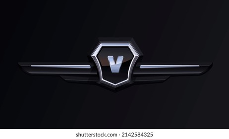 Shield Emblem Black Wings V Symbol Victory Chrome Dark Hot Rod Custom Car Hood Ornament