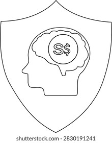 A shield emblem featuring a brain with a Singapore dollar sign inside, symbolizing financial intelligence and security.