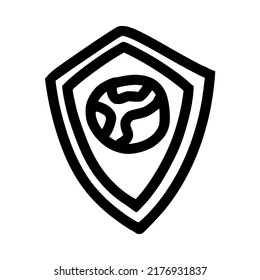 shield emblem with globe on the middle icon hand drawn doodle outline vector template illustration collection for education and coloring book