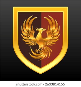 Escudo emblema com uma imagem de vetor phoenix.Detailed dourada.