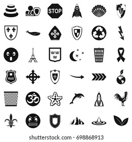 Shield emblem icons set. Simple style of 36 shield emblem vector icons for web isolated on white background