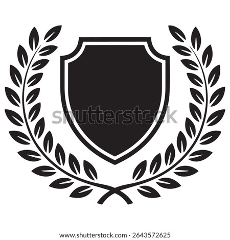 Shield Emblem with Laurel Wreath, Ribbon, and Stars – Black Award Badge Vector Design