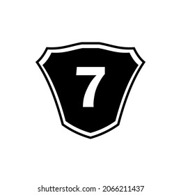 Plantilla de logotipo de la letra 7 del emblema Escudo. Logo del escudo de la letra 7, letra del escudo monograma premium 7 vector