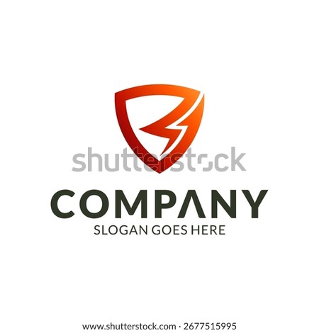 Shield emblem logo combined with  letter R and up arrow shape, shielding vector icon template