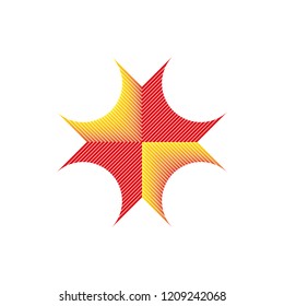 shield emblem red and yellow, lines of warm colors