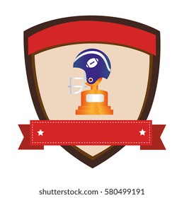shield emblem with side view american football helmet and Trophy Cup with plate