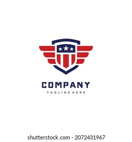 Shield Emblem Sport Team, Patriotic, USA Flag, Logo Design Icon Vector Template Illustration	