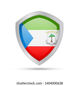 Shield with Equatorial Guinea flag on white background. Vector illustration.