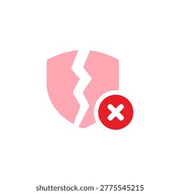 Shield Error Icon Containing security failure, protection error, unsafe system, and risk icon. Solid icon