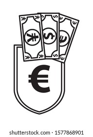 shield with euro symbol and bills vector illustration design